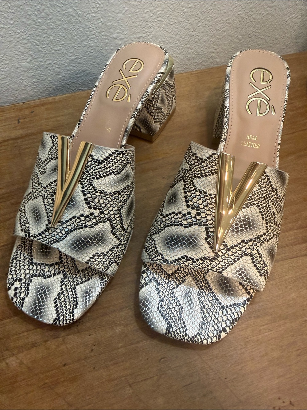 EXÉ Carmen Snake Print Block Heel Mule Sandals Size 37 (US 6.5-7)